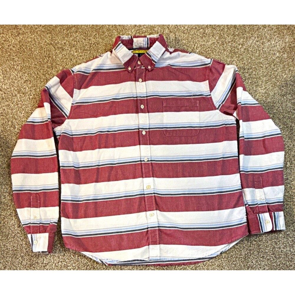 Prince & Fox Men’s XL Striped Cotton Woven Button-Down Shirt Pockets Burgundy